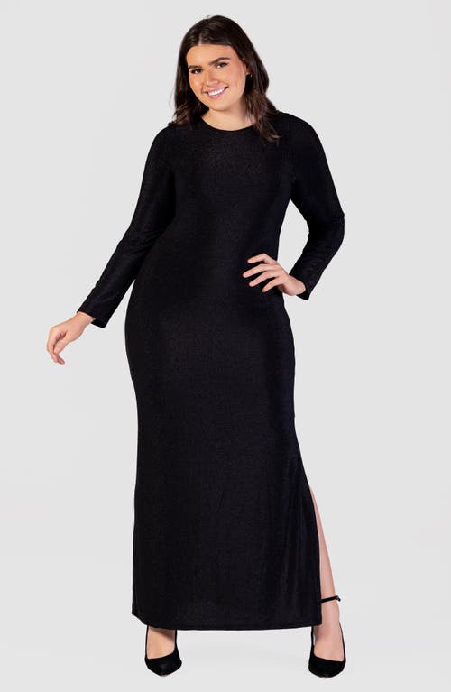 Shop 24seven Comfort Apparel Shimmery Long Sleeve Maxi Dress In Black