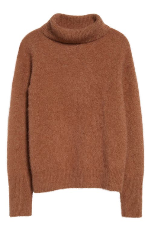 Shop Margaret O'leary Fox Hair, Wool & Silk Turtleneck Sweater In Toffee