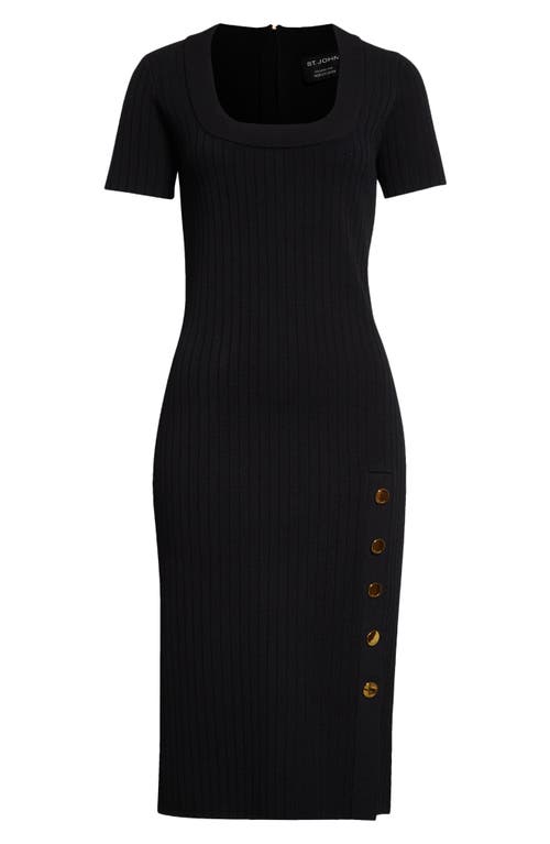St John St. John Collection Rib Short Sleeve Sweater Dress In Black