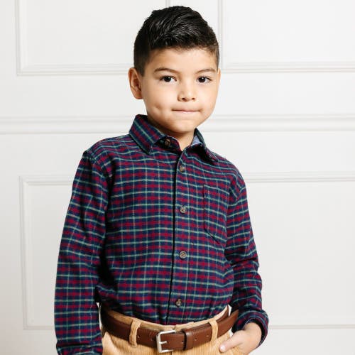 Shop Hope & Henry Boys' Organic Flannel Shirt With Elbow Patches, Kids In Navy Holiday Check