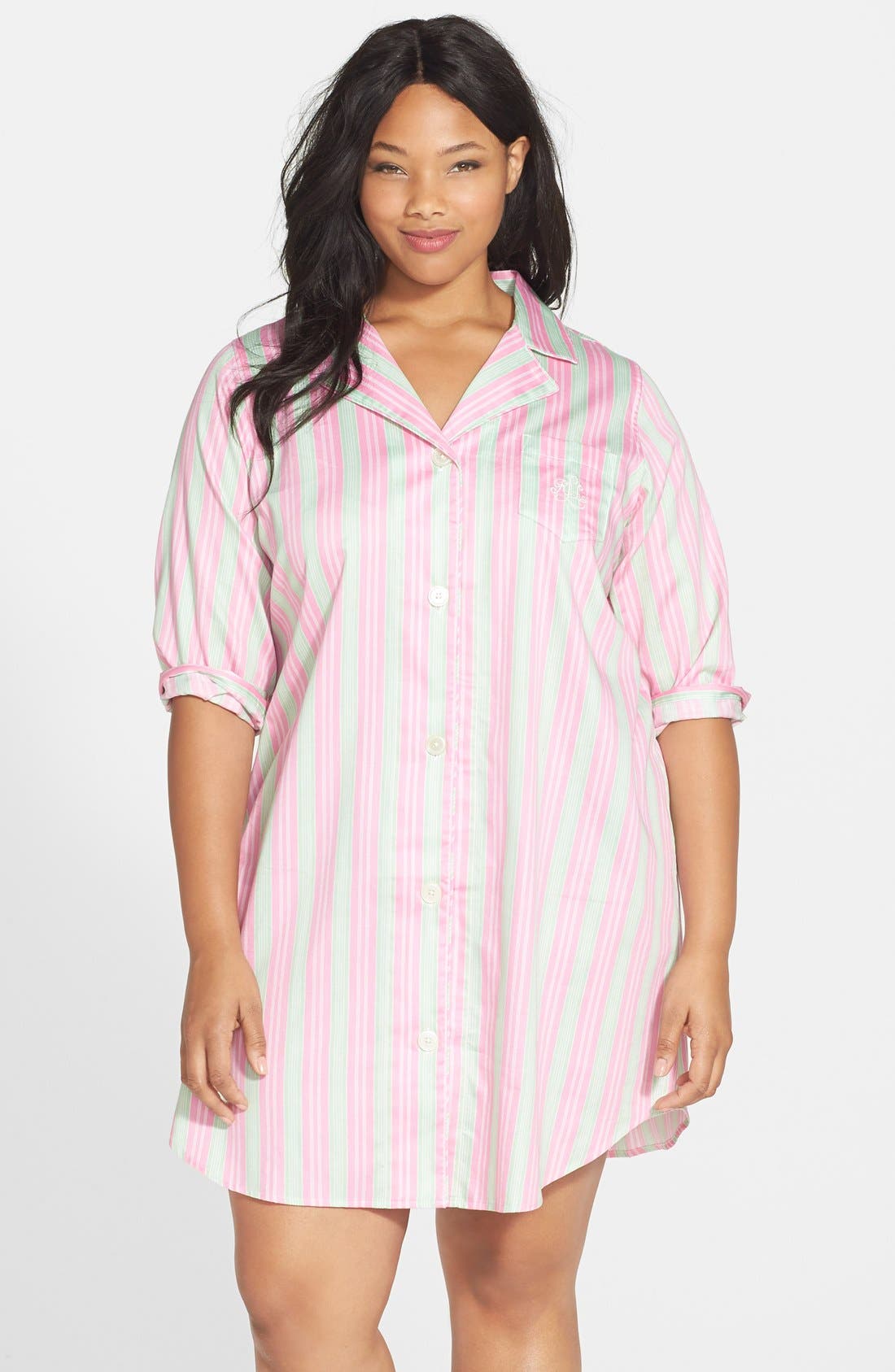 Lauren Ralph Lauren Stripe Sateen Sleep Shirt (Plus Size) Nordstrom