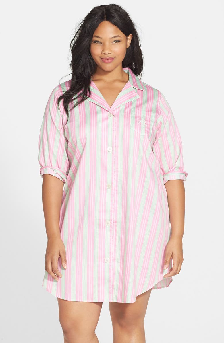 Lauren Ralph Lauren Stripe Sateen Sleep Shirt (Plus Size) | Nordstrom