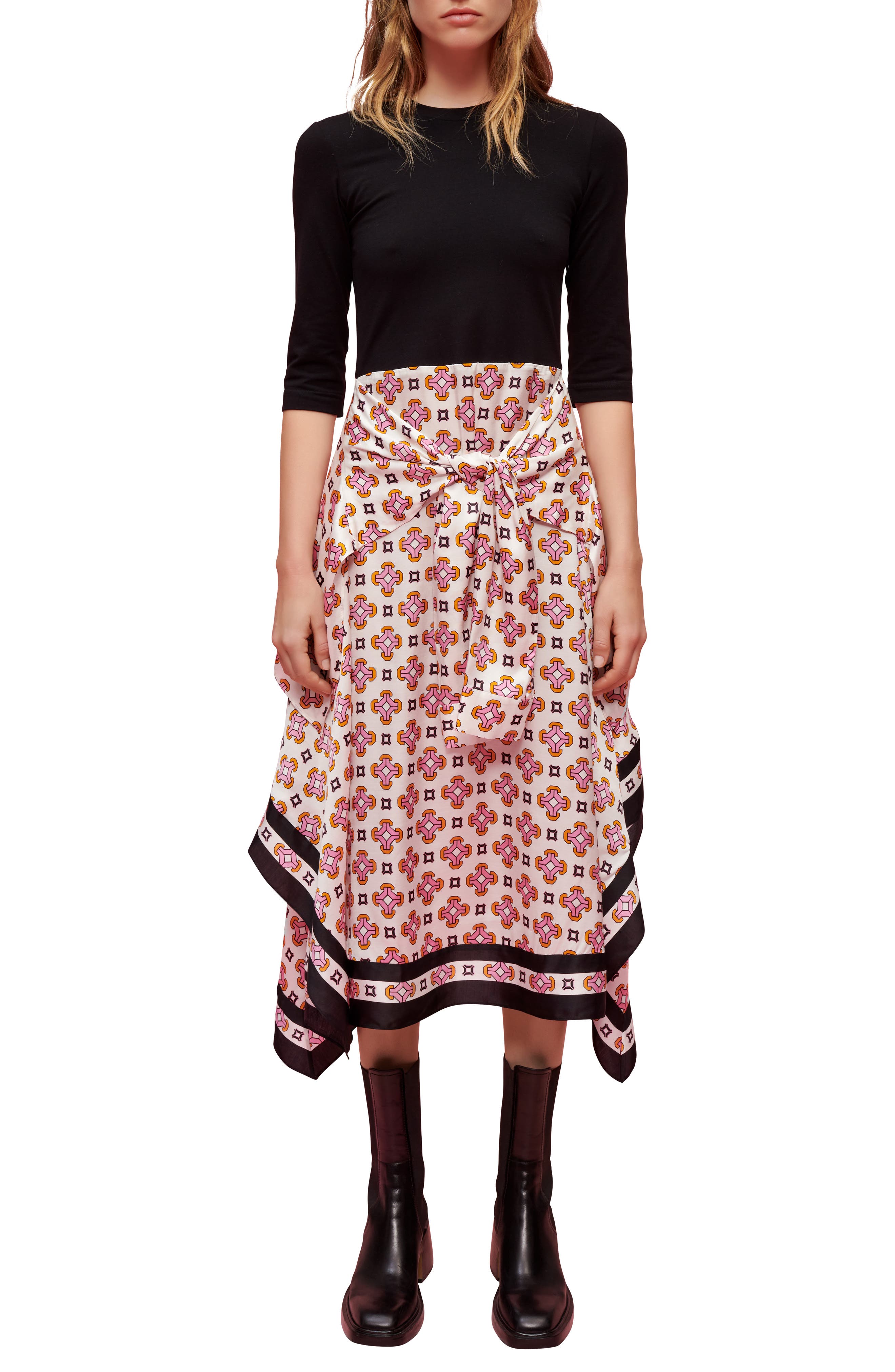 Maje Rosangeo Mixed Media Midi Dress in Ecru