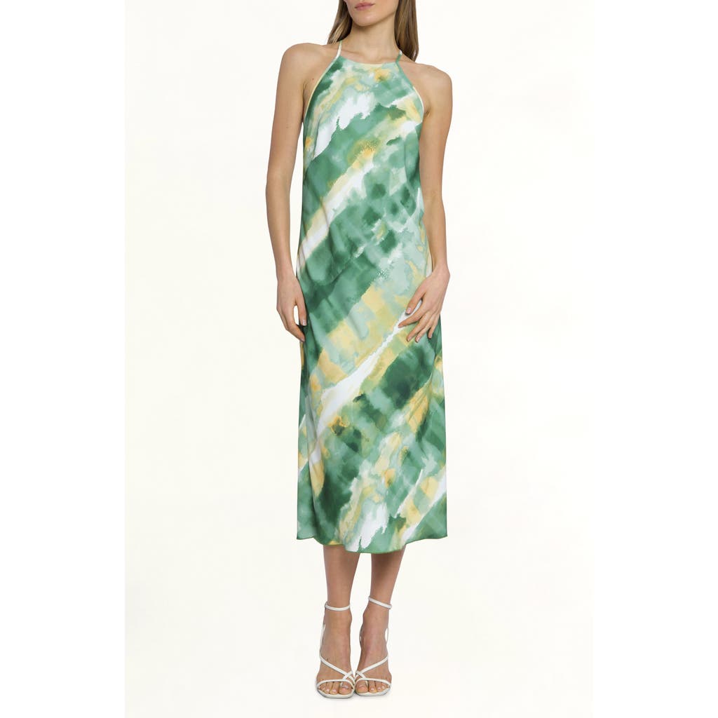 Luxely Raven Abstract Print Dress In Raffia/piquant Green