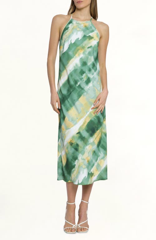 Shop Luxely Raven Abstract Print Dress In Raffia/piquant Green