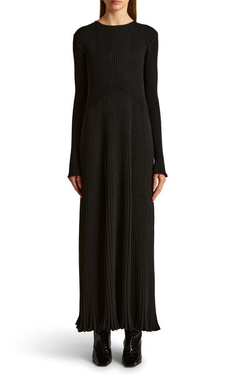 Khaite Okla Metallic Rib Long Sleeve Sweater Dress Thunder at Nordstrom,