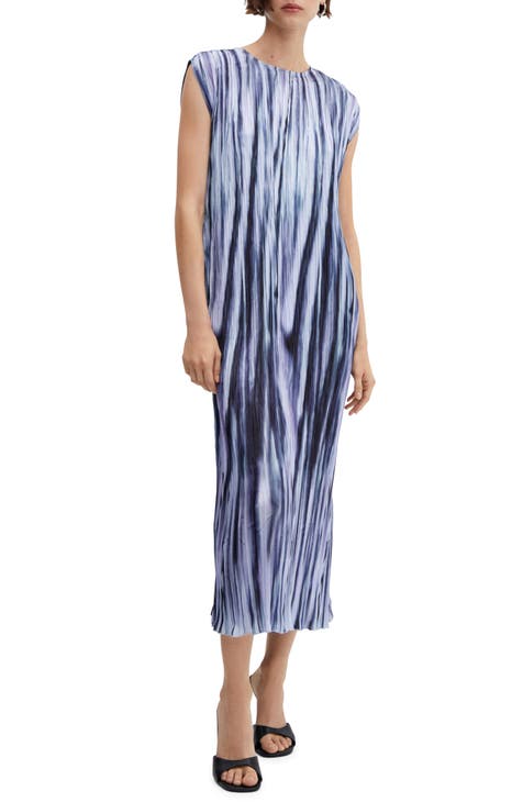 Tie Dye Stripe Pleated Midi Dress