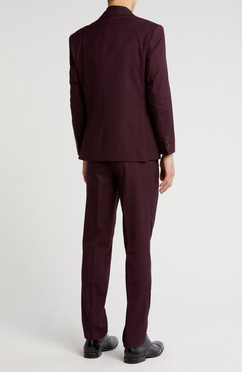 Gino Vitale Slim Fit 3-piece Check Suit In Burgundy