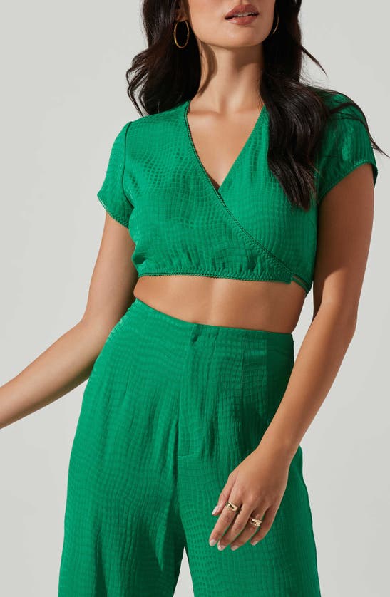 Astr Sayla Surplice V-neck Crop Top In Green