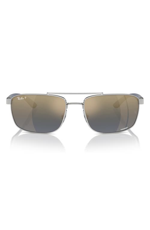 Ray-Ban 60mm Polarized Rectangular Sunglasses in Silver at Nordstrom