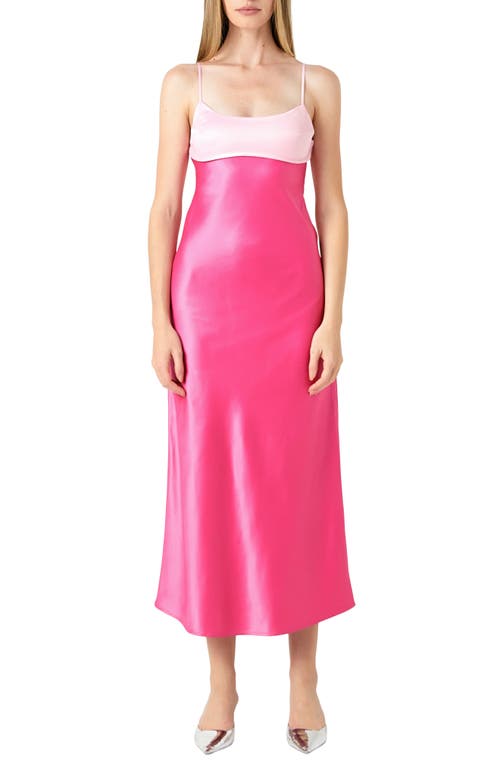 Endless Rose Colorblock Satin Midi Cocktail Dress Pink Multi at Nordstrom,