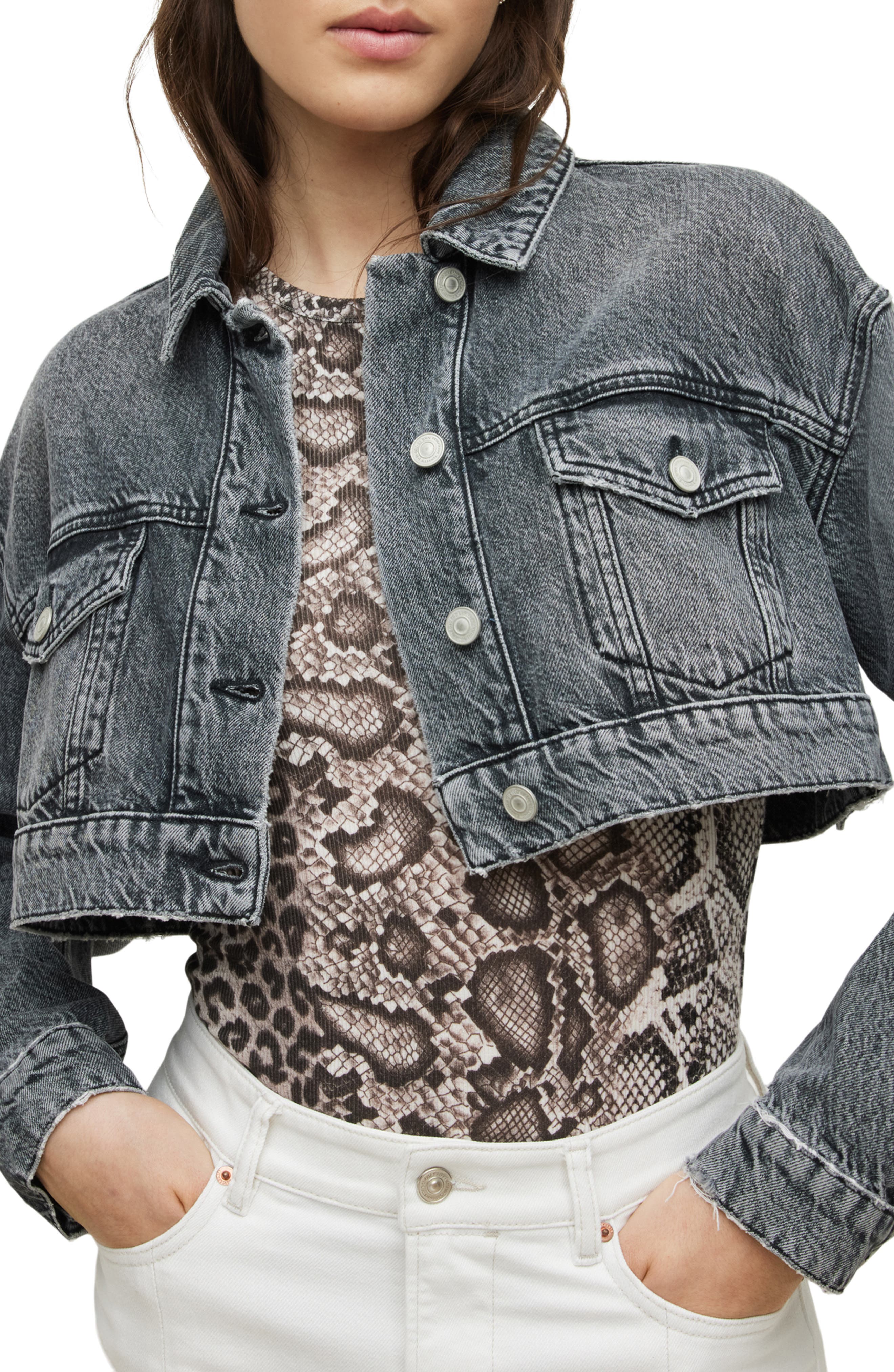 AllSaints Mon Crop Denim Trucker Jacket 
