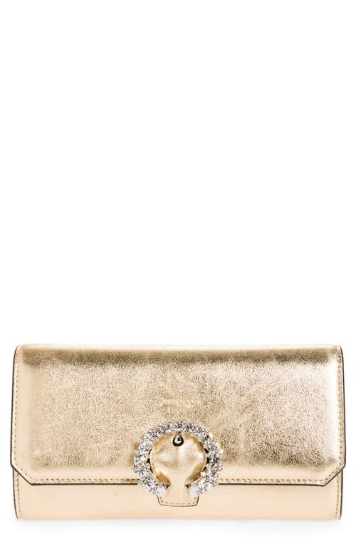 Shop Jimmy Choo Metallic Leather Wallet On A Chain In Gold