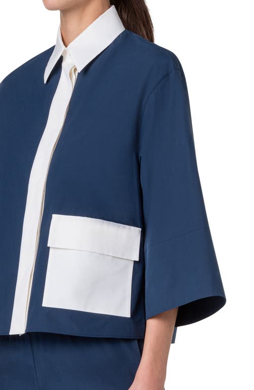 Akris Punto Colorblock Cotton Poplin Boxy Collared Blouse In Ink-cream