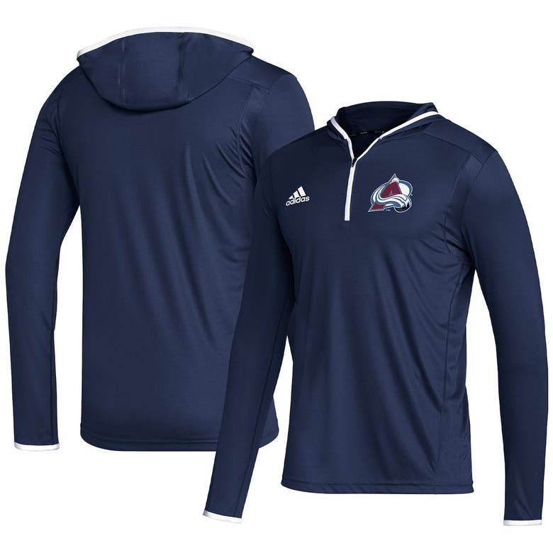 Shop Adidas Originals Adidas Navy Colorado Avalanche Team Long Sleeve Quarter-zip Hoodie T-shirt