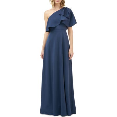 Kay Unger Maya One-Shoulder Evening Gown, Blue