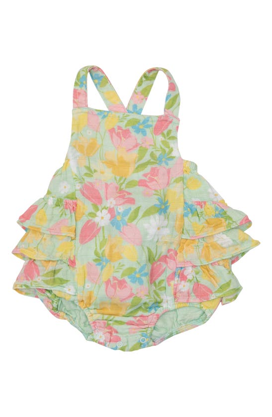 Angel Dear Babies' Springtime Tulip Print Ruffled Organic Cotton Bubble Romper In Green Multi