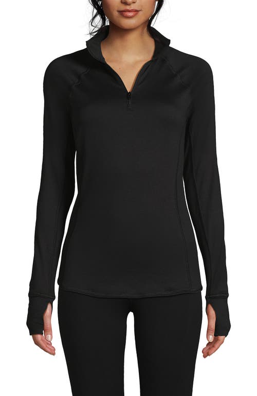 Shop Lands' End Baselayer Cozy Thermaskin Quarter Zip Top In Black