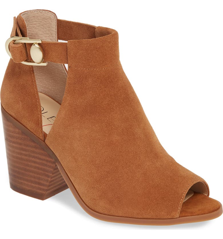 SOLE SOCIETY Caprica Open Toe Bootie, Main, color, MACAROON SUEDE