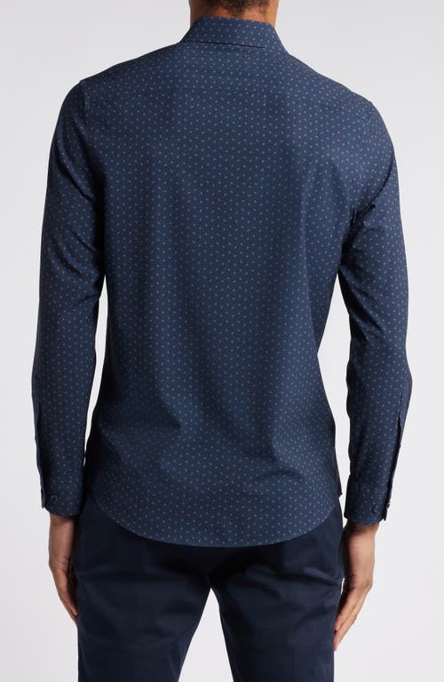 Shop Nordstrom Trim Fit Geometric Print Stretch Button-up Shirt In Navy Blue - Teal Square Geo