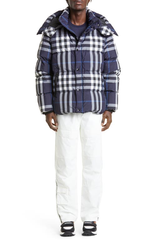 Shop Burberry Larrick Quilted Check Jacket In White/blue Check