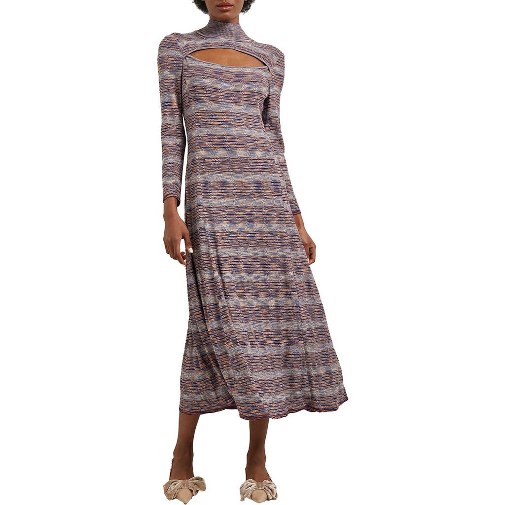 Misook Modern Fit-and-flare Melange Knit Cutout Midi Dress In Starry Night Blue