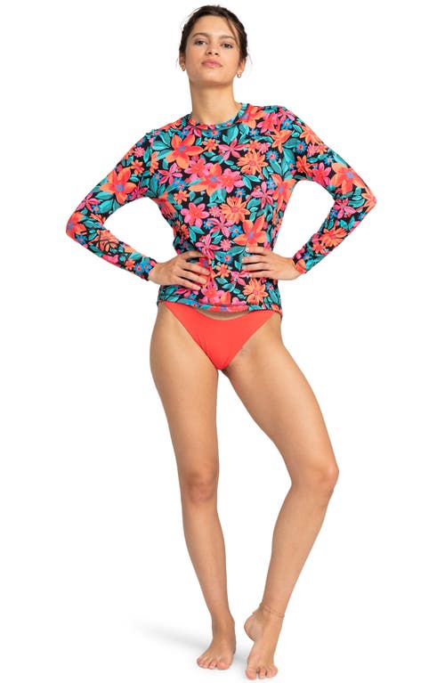 Shop Roxy Sea Skippin' Long Sleeve Rashguard In Anthracite Floral