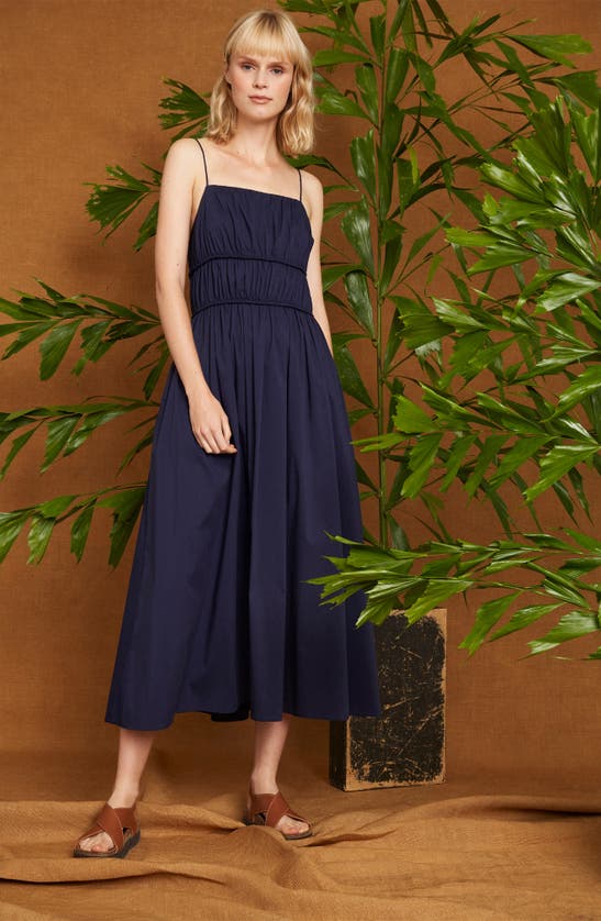 Shop Luxely Tidal Cotton Blend Sundress In Evening Blue