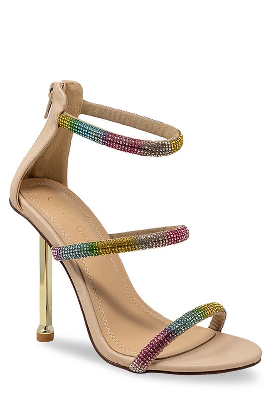 Chase & Chloe Elle Triple Rhinestone Strap Sandal In Nude Pu