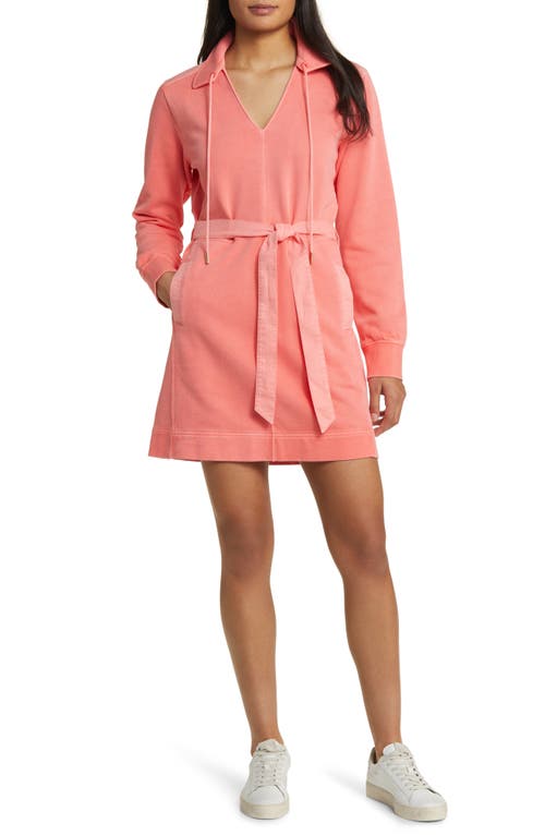 Tommy Bahama Sunray Cove Long Sleeve Tie Waist Cotton Minidress Pure Coral at Nordstrom,