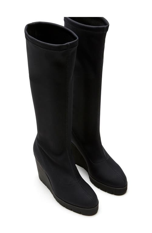 Shop La Canadienne Getup Waterproof Knee High Platform Wedge Boot In Black Micro Stretch