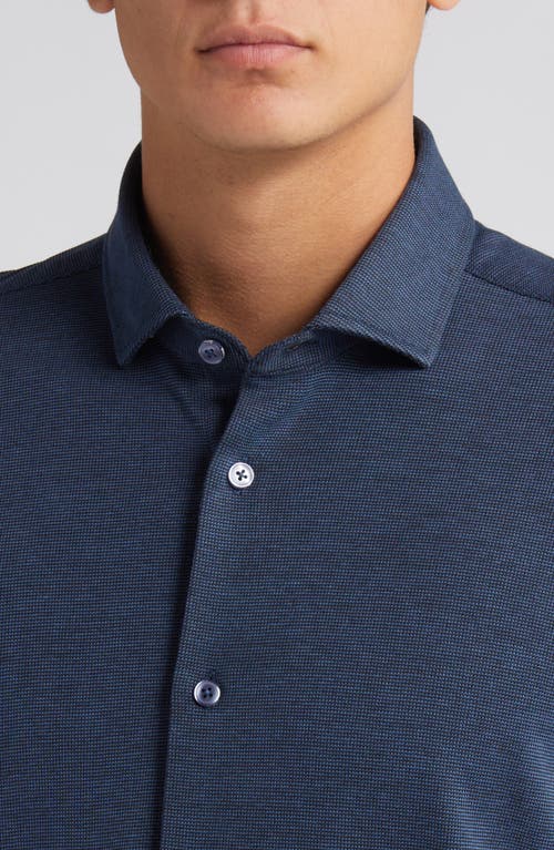 Stone Rose Solid Performance Piqué Button-up Shirt In Navy