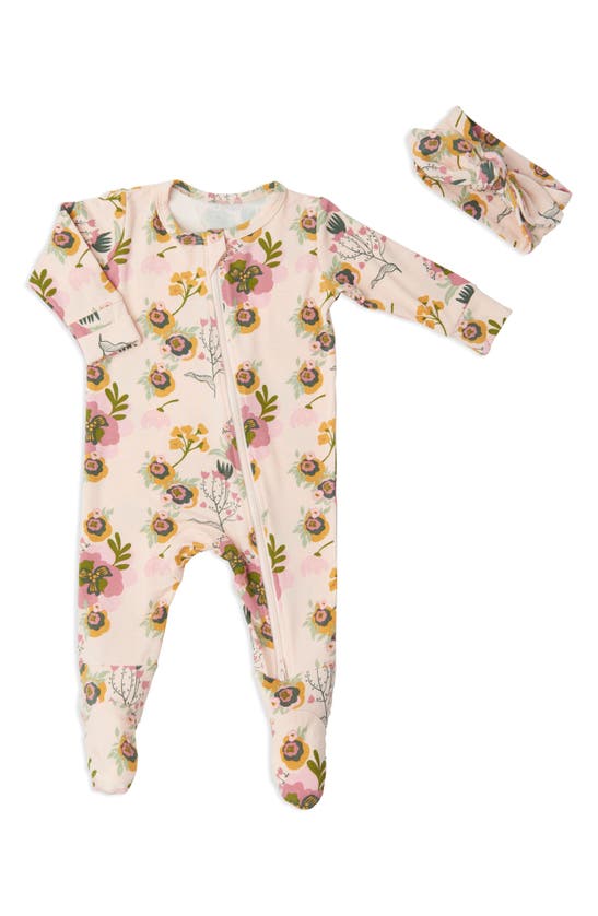 Shop Baby Grey By Everly Grey Print Jersey Footie & Headband In Camellia