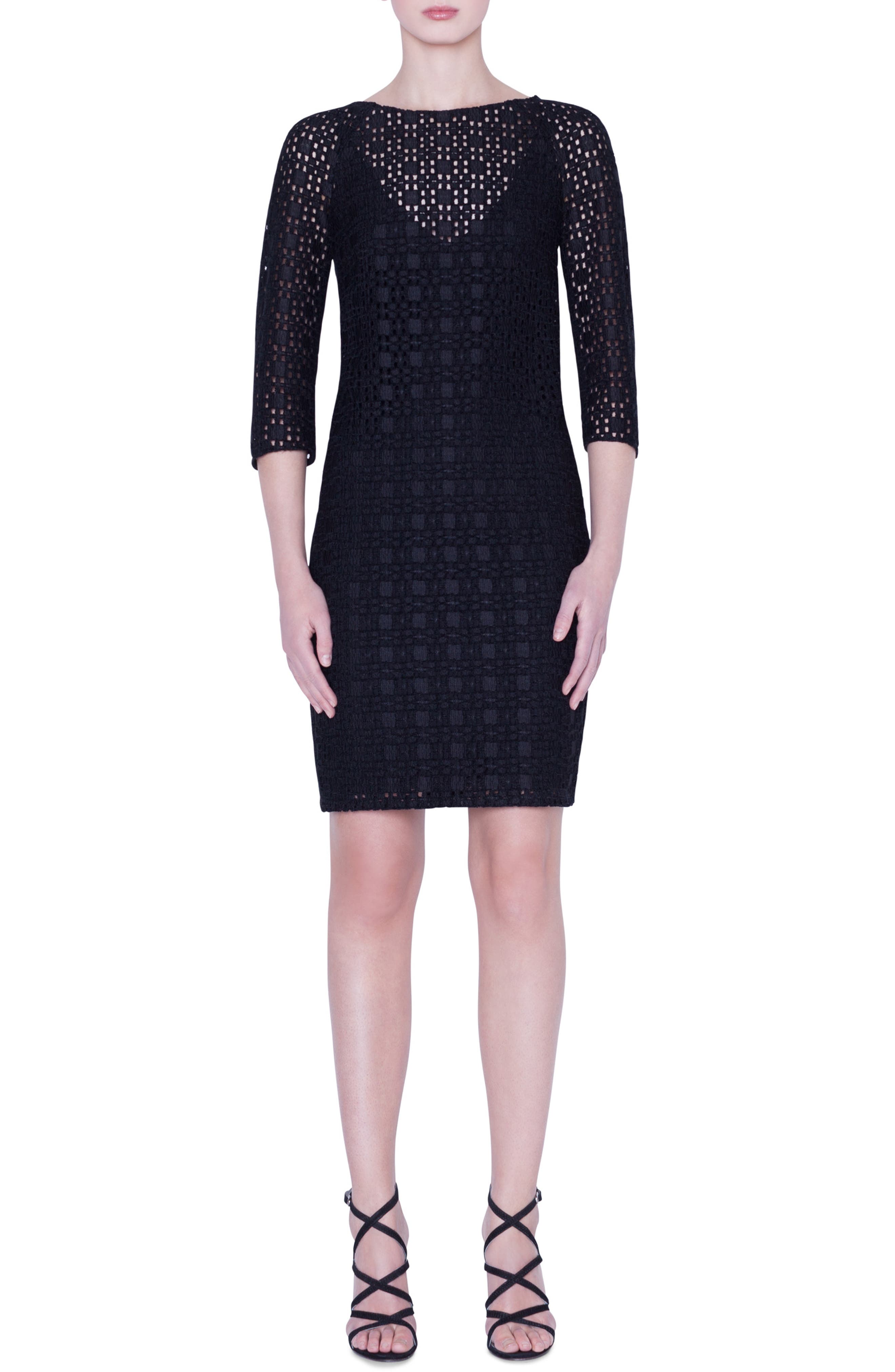 Akris Plaid Embroidered Sheath Dress, Black