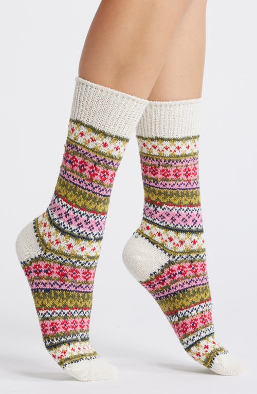 American Trench Fair Isle Recycled Cotton Blend Crew Socks in White 