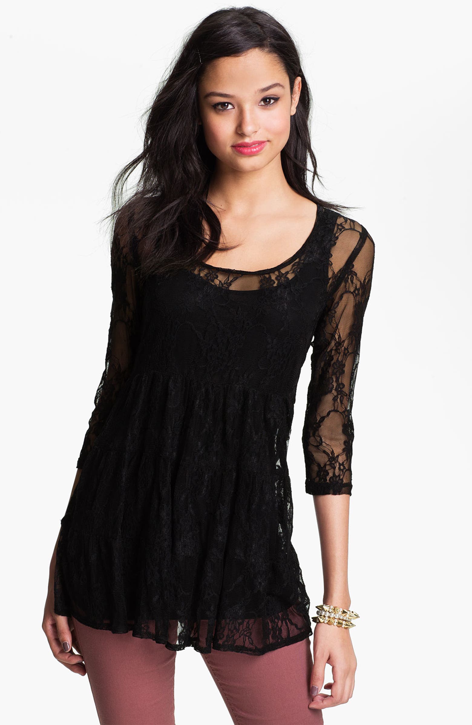 Love Squared Tiered Lace Babydoll Top Juniors Nordstrom