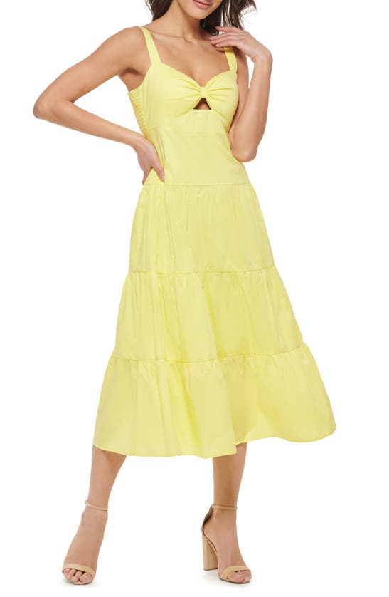 Guess Cotton Blend Midi Sundress In Citron