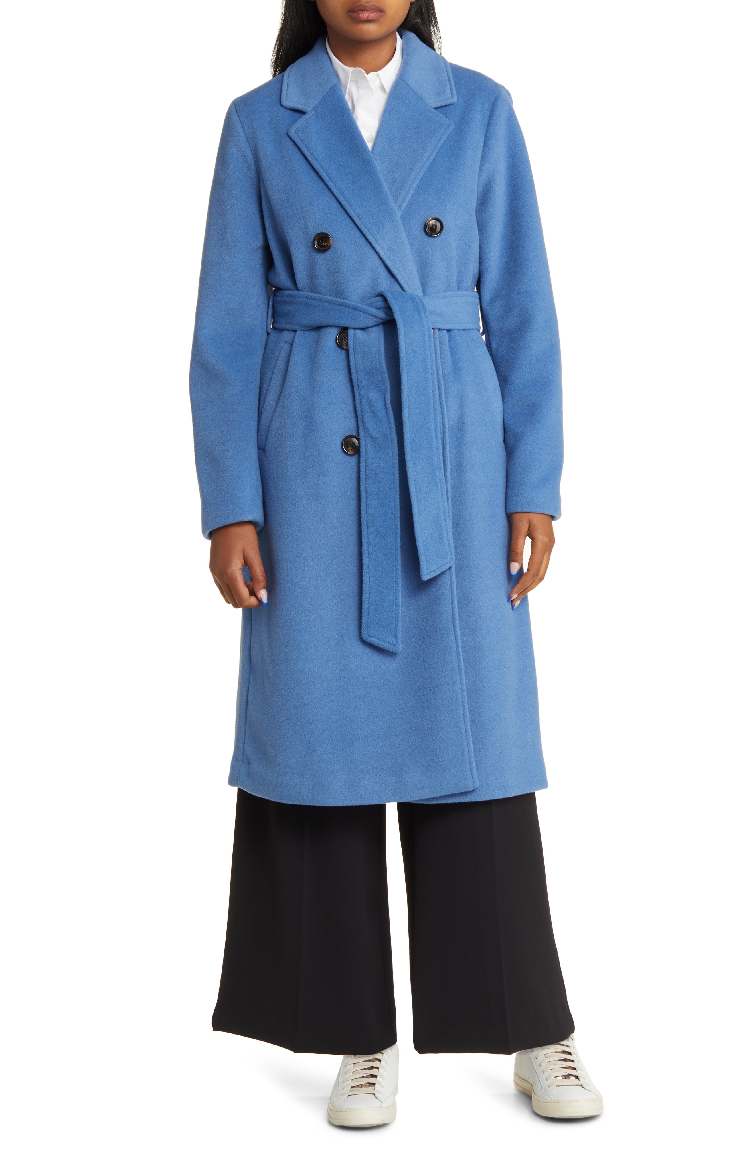 Sam Edelman Tie Waist Double Breasted Trench Coat in Blue Stone Smart Closet