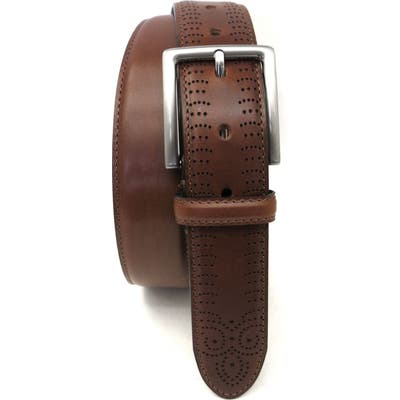 Boconi Perforated Tab Leather Belt, Cognac