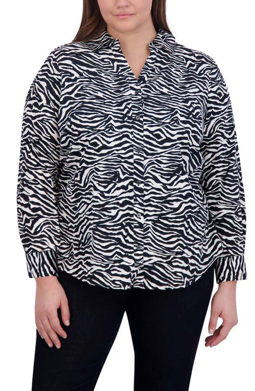 Foxcroft Mary Zebra Print Cotton Button-Up Shirt Black/White at Nordstrom