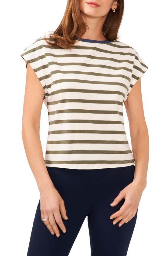 Shop Halogen ® Stripe V-back Cotton T-shirt In White Clover