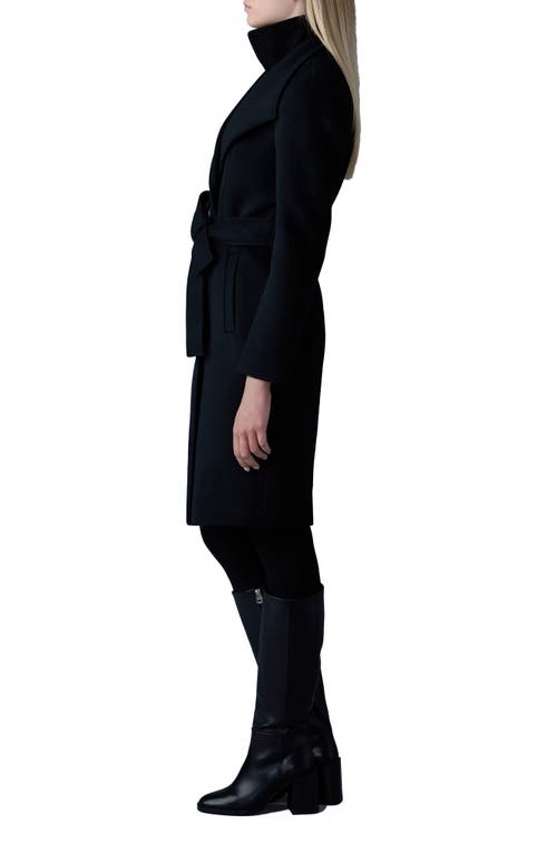 Shop Mackage Norita Belted Double Face Wool Coat With Wool Blend Bib In Black