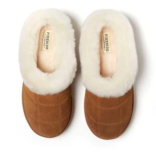 Dearfoams Fireside By  Women's Bendigo Genuine Shearling Quilted Platform Clog In Chestnut