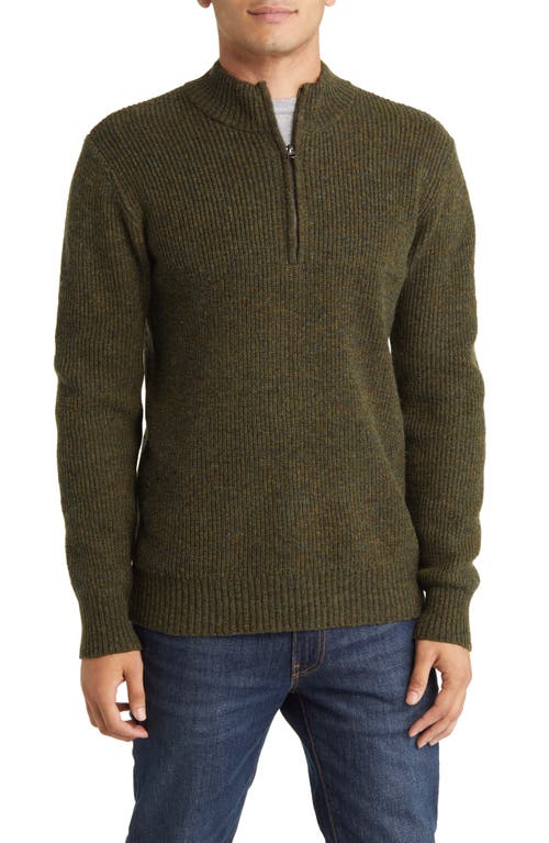 Half Zip Rib Wool Blend Sweater in Moss