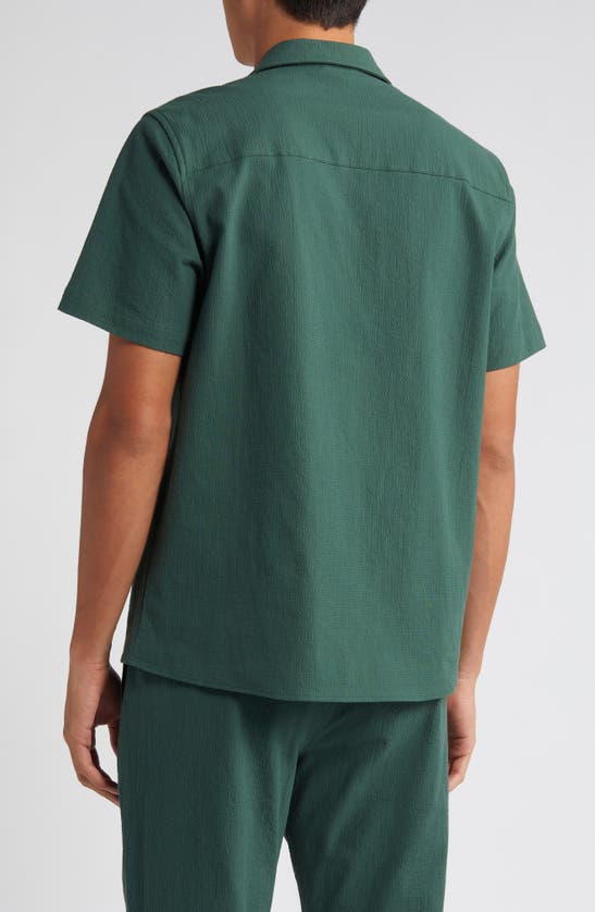 Shop Percival Textured Solid Short Sleeve Cotton Button-up Shirt In Forest