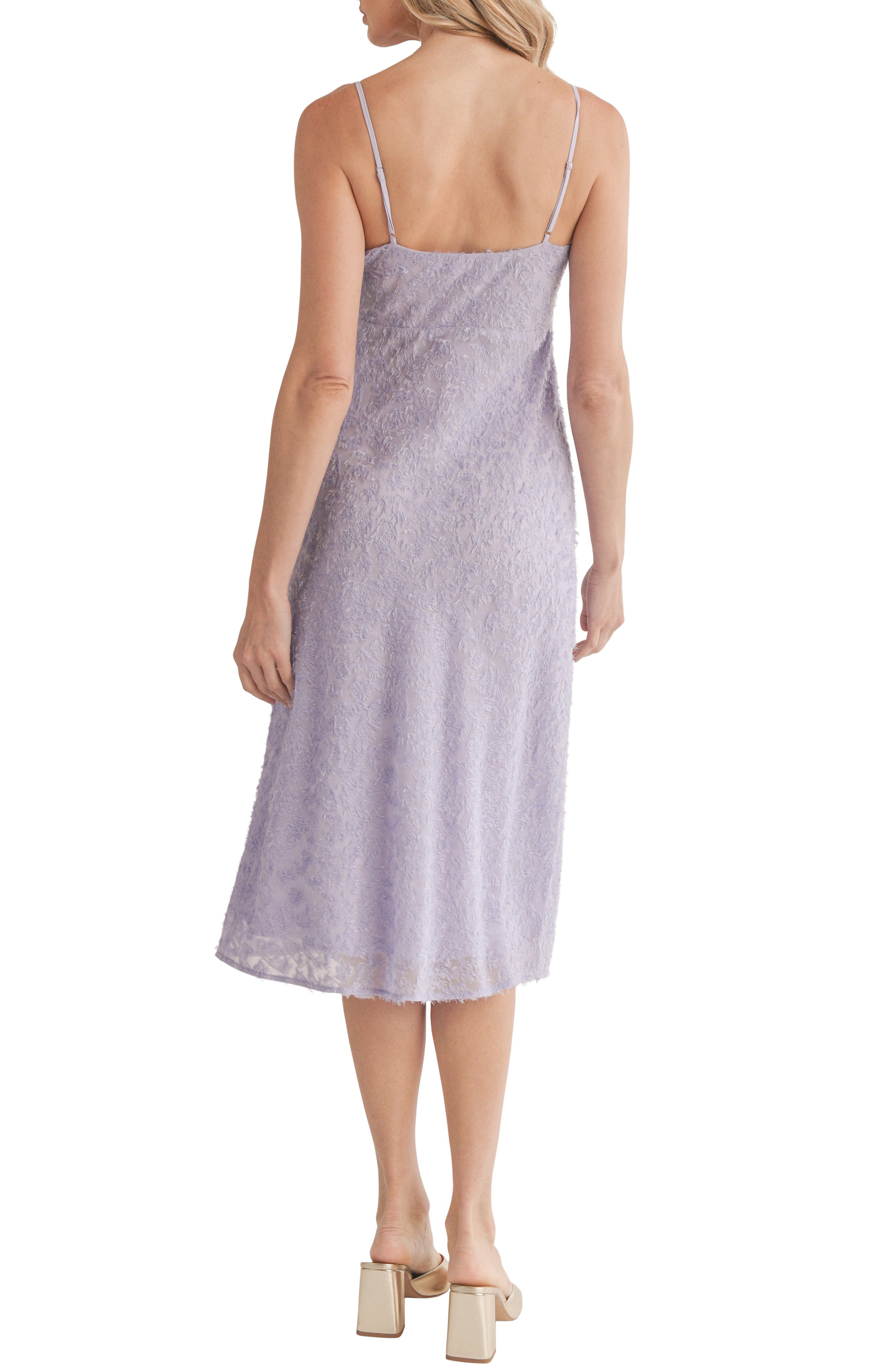 open lace back dress Lavender Smoke Cowl Neck Slip Dress