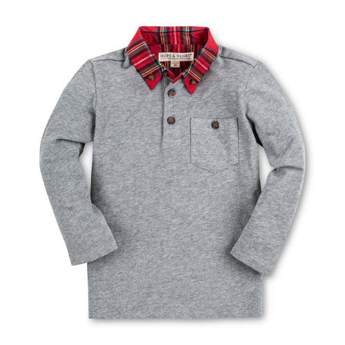 Hope & Henry Boys' Long Sleeve Polo Shirt, Kids In Gray Heather Red Tartan
