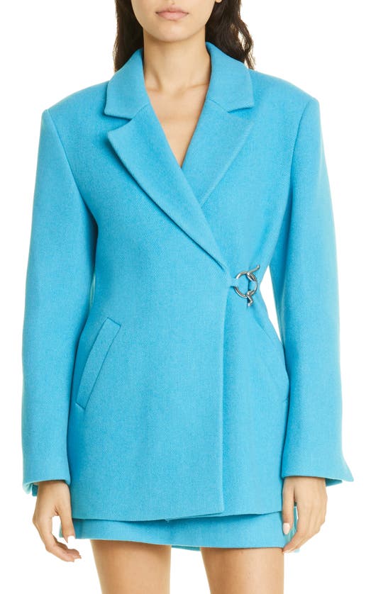 Ganni Long Sleeve Twill Wool Suiting Blazer In Blue Curacao