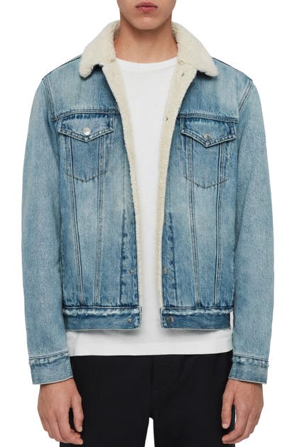 Click to view more detailed imagery on our partner's website Allsaints Ilkley Fleece Lined Denim Jacket In Indigo