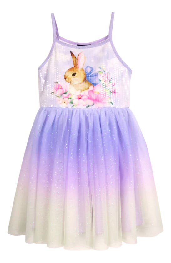 Zunie Kids' Bunny Sequin Ombré Dress In Lavender/yellow